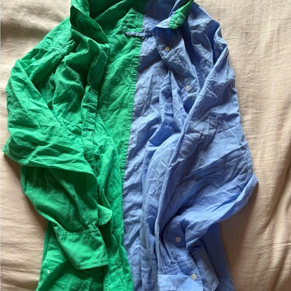 J. Crew Vibrant Green and Soft Blue Shirt - Picture 2 of 4